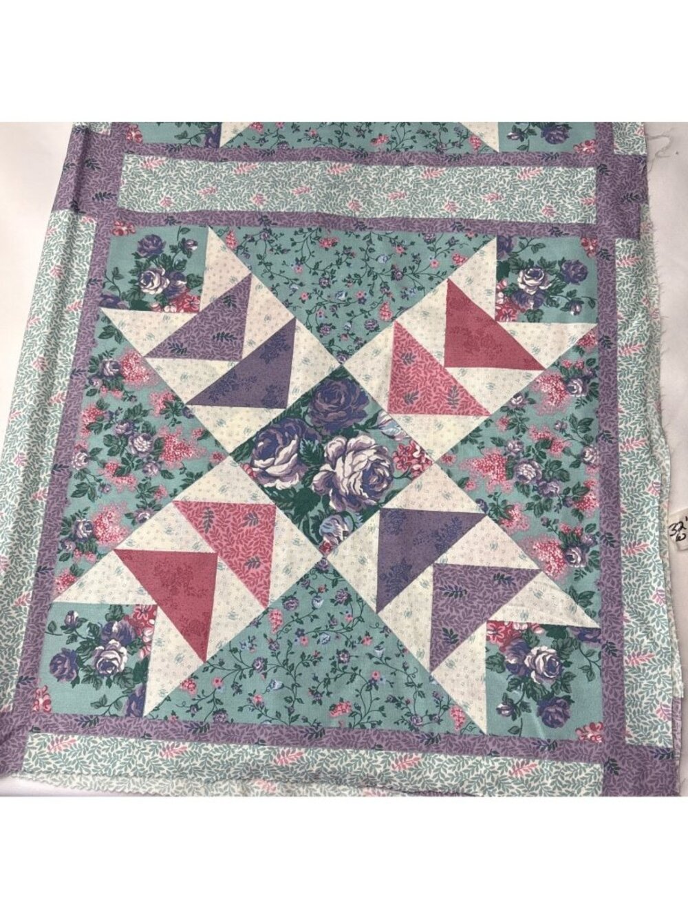 Quilting Cotton Panel 35" x 52" Floral Patchwork Design Roses Triangles